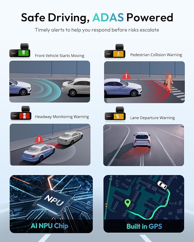 BOTSLAB 4K Dual Dash Cam Front and Rear, IMX415 STARVIS Sensor, True 4K+2K Dash Camera with 170°Wide Angle, Night Vision, 24H Parking Mode, Built-in 5.8GHz WiFi & GPS (No SD Card)