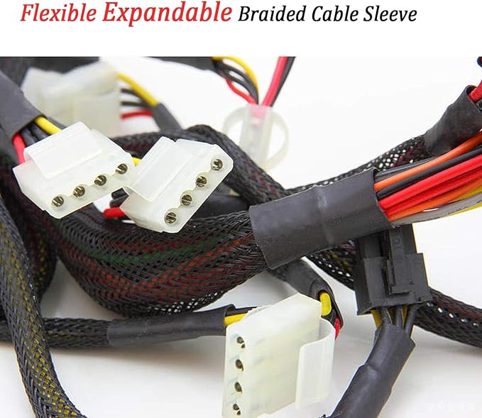 25ft-1.25" PET Expandable Braid Sleeving –Black –Cable Management Sleeve Cord Organizer for wrap & Protect Cables