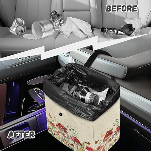 Mushroom Car Trash Can Leak Proof Auto Trash Bag Hanging Butterfly Moon Starry Night Vehicle Garbage Can Multipurpose Storage Container for Back Seat Car Accessories
