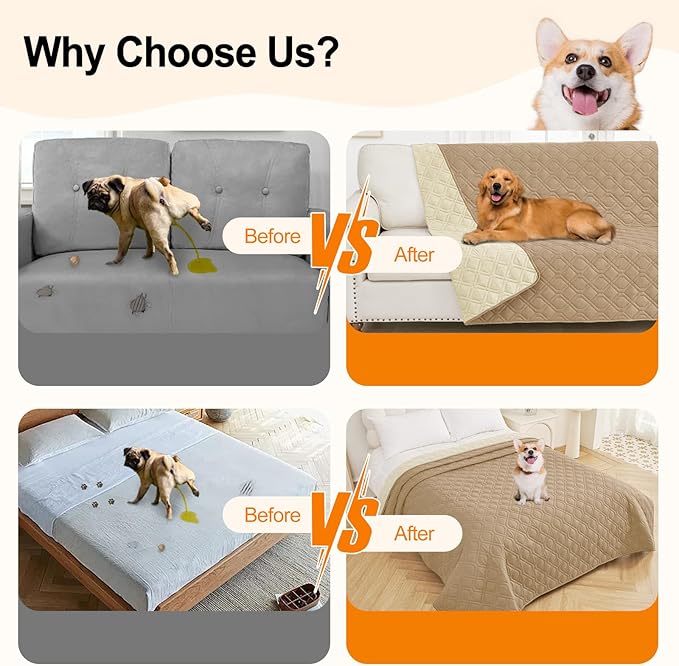 Smiry Reversible Waterproof Couch Covers for Sofa, Washable Dogs Pet Couch Covers for 3 Cushion Sofa Pet Friendly, Water Resistant Furniture Protector Slipcover, Geometric (68"x82", Camel/Beige)