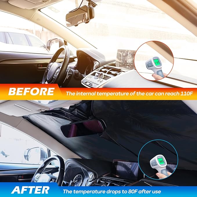 Windshield Sun Shade - Car Windshield Sun Shade for UV Protection Heat Reduction 2026 Sun Visor for Car Interior (57"x31")