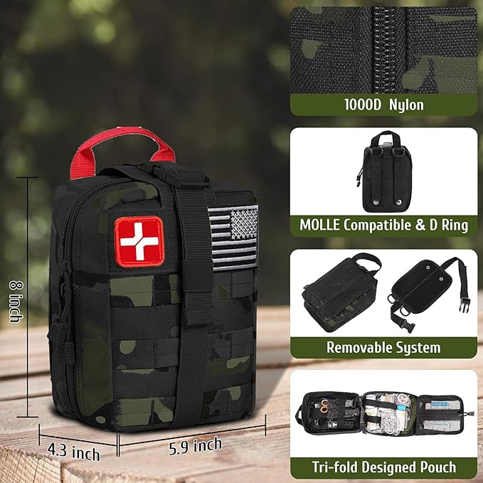 ABPIR Survival First Aid Kit, 170 PCS Survival Kits,Trauma Kit with Essential Survival Gear Emergency Medical Supplies for Hiking Camping Backpacking Outdoor Adventure, Gifts for Christmas Him Dad Men
