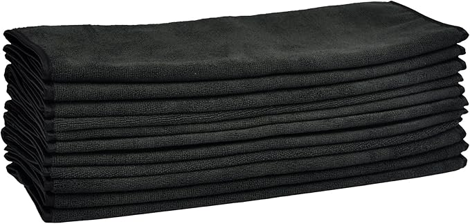 Detailer's Preference 390 GSM Premium Microfiber Towels, Ultra Soft, Lint-Free, Streak-Free, Highly Absorbent, Scratch-Free Cleaning & Drying Cloths for Auto, Home & Detailing, 16x24, 12-Pack, Black