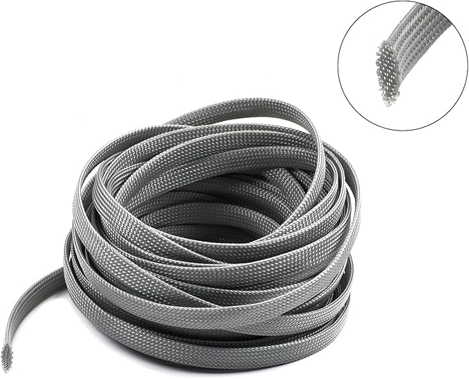 Aicosineg 32.81ft PET Flexible Braided Cable Sleeve 0.4inch Width Wire Loom Sleeving and Organizer Flexible Wire Mesh Sleeve Wrap Protector for TV Audio PC Cords from Pets Chewing Gray