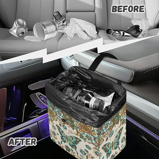 2 Gallons Open-Top Car Trash Can Hanging Car Trash Bag Water Resistant Leakproof Trash Bag Car Accessories for Women Men, Butterfly and Boho Mandala Print