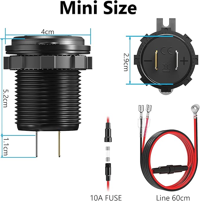 [Upgraded Version] Quick Charge 3.0 Dual 12V USB Car Charger, Aluminum Socket with Red Digital Voltmeter, Waterproof Car Outlet with Power Switch Button, for Marine Boat Motorcycle Truck Golf Cart etc