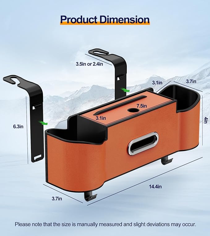 Multifunctional Car Organizers and Storage Box, Car Seat Back Storage Box with Tissue Holder, 2 Cup Holders & Purse Hooks (Orange)