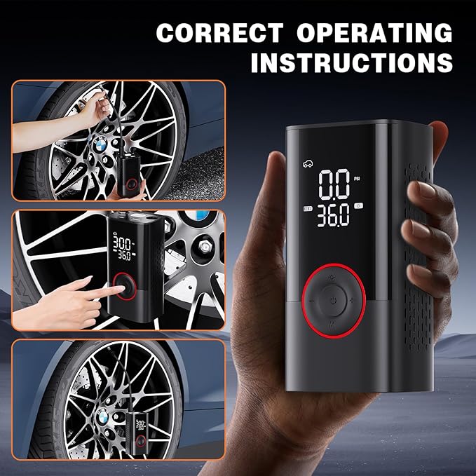 Tire Inflator Portable Air Compressor - Portable Cordless Mini Air Pump with Digital Pressure Gauge, 150PSI 3X Fast Inflation and Auto Shutoff Function Tires Pump for Cars