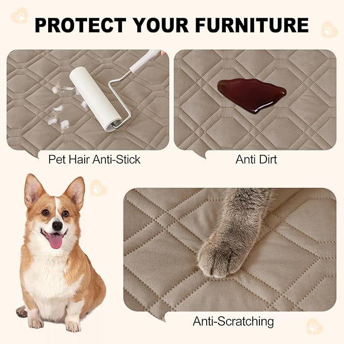 Smiry Reversible Waterproof Couch Covers for Sofa, Washable Dogs Pet Couch Covers for 3 Cushion Sofa Pet Friendly, Water Resistant Furniture Protector Slipcover, Geometric (68"x82", Taupe/Beige)