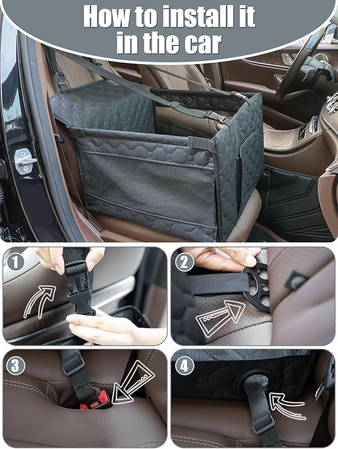 Dog Car Seat for Small and Medium Dogs,Waterproof Fabric with Breathable Mesh&Adjustable Dog Seat Belt for Car,Dog Bed for Back Seat Up to 30 LB-Small Black