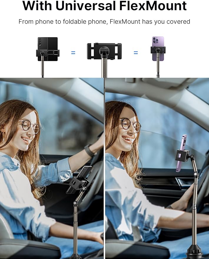 JSAUX Cup Holder Universal Mount for Foldable Phone, Car Truck Cradle Compatible With iPad Mini, Samsung Galaxy Z Fold 6/5/4, Pixel 9 Pro, Xiaomi Mix Fold 4/3/2
