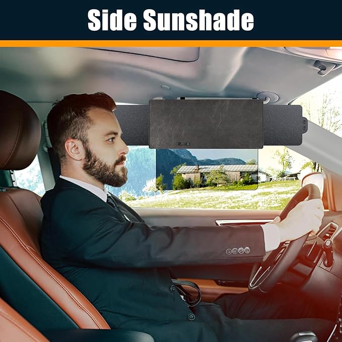 Veharvim Sun Visor Extender for Car (Polarized, UV400, PC Lens, 2 Side Sunshade), Car Visor Extender Sun Blocker, Visor Extender Attachment, Anti-Glare for Safe Driving (Light Black, 1 Pack)