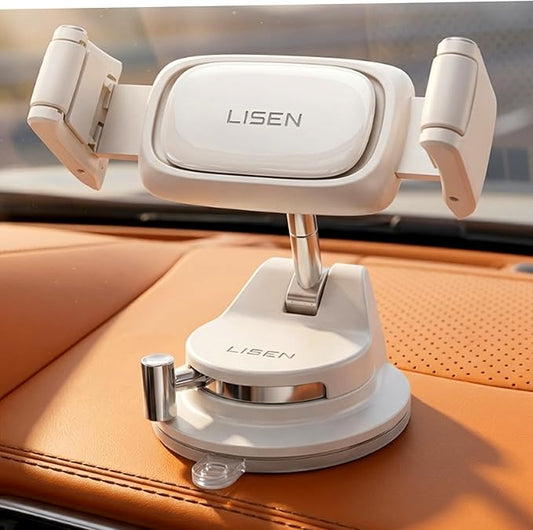 LISEN Suction Phone Mount for Car, [Cases Friendly ] Auto-Adjusting Phone Holder, Easy One Touch Car Cell Phone Holder Car Phone Mount for iPhone 17 Pro Max 16 15 14 Galaxy S25 Ultra All Cases, White