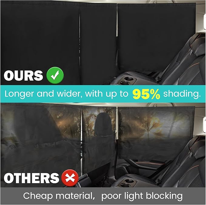 VANPET 99% Light Blocking Car Curtains, 1 Rear Seat Divider Curtain & 2 Rear Side Window Curtains, Car Curtains for Windows, Wide Sedan SUV Sunshade Covers Car Cabana(Extra Large Car Curtains 3 Pcs)