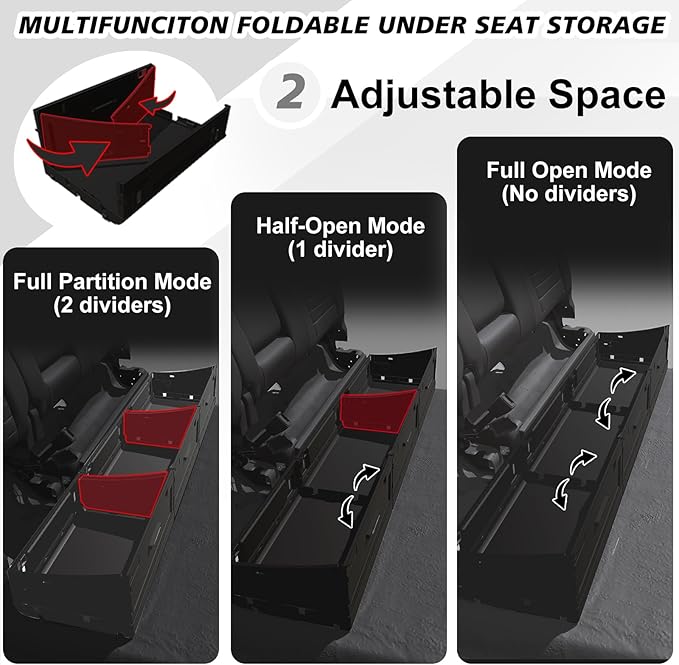 VaultsOnWheels Foldable Under Seat Storage Box for Ford F150 2015-2026 SuperCrew/Crew Cab&F250 F350 F450 2017-2026 SuperDuty Accessories, Console Organizer with Snap Latches, Detachable Truck Tool Box