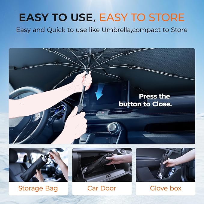 DooGooCoo Windshield Sun Shade Umbrella for Tesla Model 3 & Model Y Accessories 2017-2026, UV Block Model Y Sunshade for Car Windshield, Heat Shield Model 3 Sunshade for Front Windshield Car Shade.