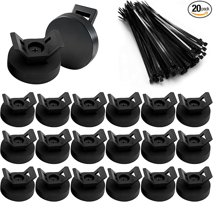 2026 Upgraded Magnetic Zip Tie Mount Base 20PCS with Zip Ties, Rubber Coated 22mm Cable Clips, 7.7lb Strong Magnet Wire Holder, Heavy Duty Cable Management for Car, Home, Office, Workshop