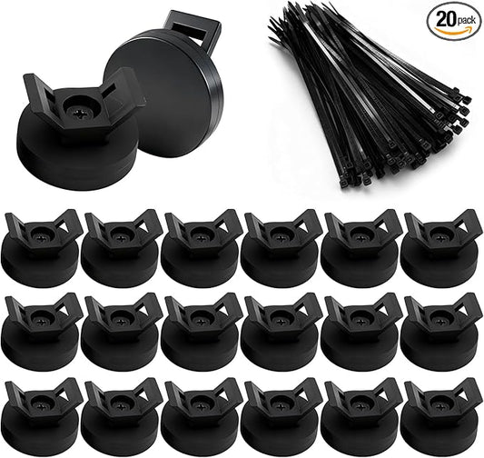 2026 Upgraded Magnetic Zip Tie Mount Base 20PCS with Zip Ties, Rubber Coated 22mm Cable Clips, 7.7lb Strong Magnet Wire Holder, Heavy Duty Cable Management for Car, Home, Office, Workshop