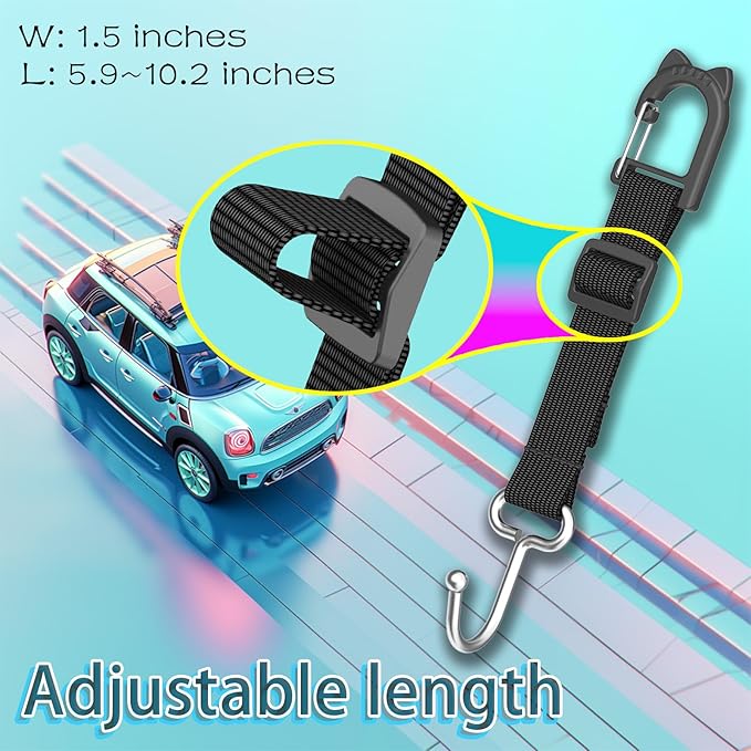 Purse Hook for Car, Adjustable Headrest Hooks for Car with Carabiner, 100 LBS Heavy Duty Metal Car Seat Hooks for Purses and Bags, Easy Install Car Bag Hooks (2 Pack)