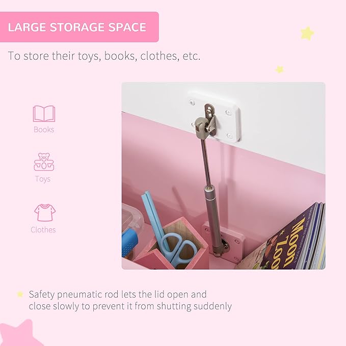 Qaba Toddler Toy Box Storage Bench with Large 27 Liter Interior, Kids Storage Bench Seat with Storage for Toddler Playroom Furniture, Kids Bedroom Furniture, Toy Organizer and Storage Bin Pink