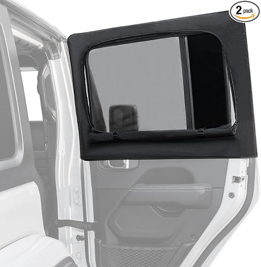 JOYTUTUS Rear Wrangler Side Window Sun Shade Camping Window Insect Screen Compatible with 2007-2026 Wrangler JK JL 4 Doors Gladiator JT, Car Window Covers for Privacy Blackout 2 Pcs