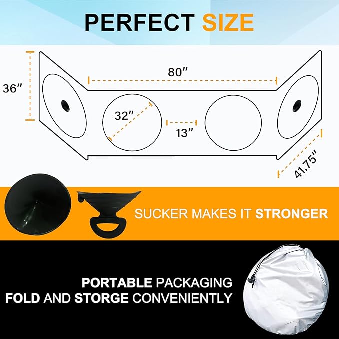 Semi-Truck Sun Shade for Windshield and Side Window | Sunshade Maximum Coverage Windshields for Truck - Block UV Sun Heat Rays - Best for Semi, Commercial & Big Rig Truck, RV（Side Windows Suction Cup）