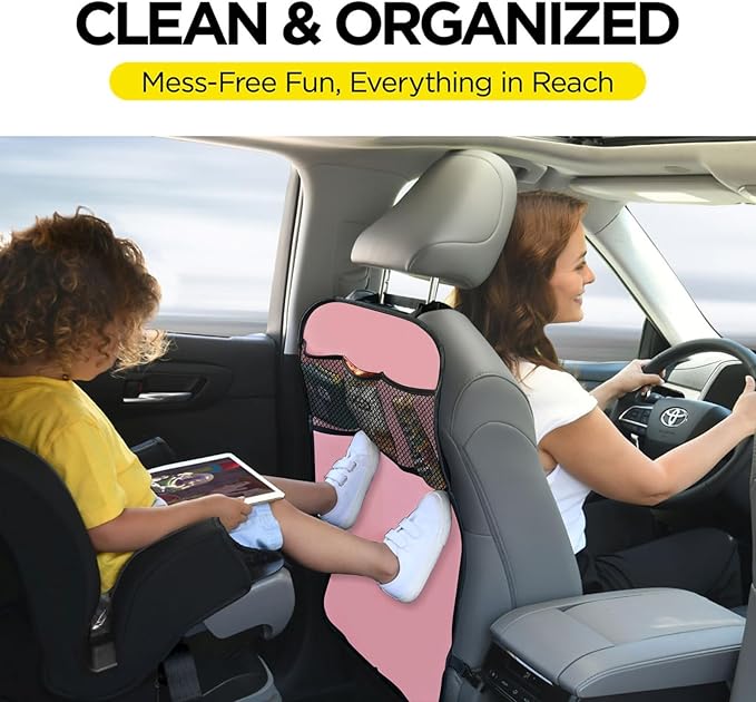 lebogner Back Seat Cover for Kids + 3 Pocket Storage Organizer, (Pink - 3 Pocket)