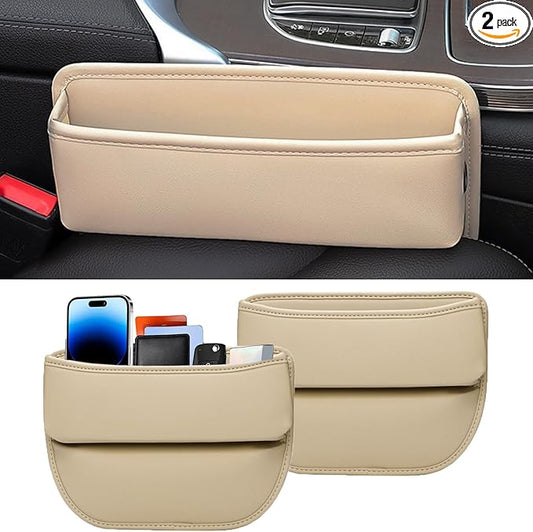 2-Pack Car Seat Gap Filler, Premium Leather Console Organizer Universal Fit for Car SUV Truck Multi-Purpose Essentials Organizer - Anti-Drop Auto Interior Accessories (Beige 2 pack)