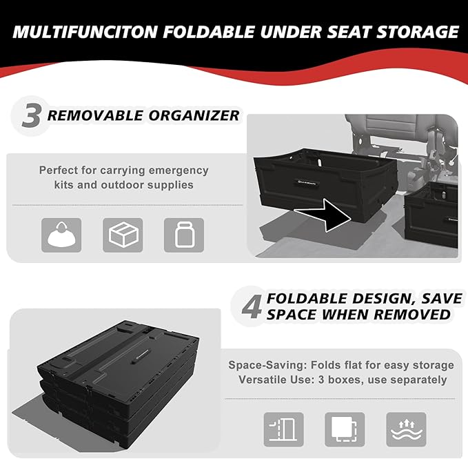 VaultsOnWheels Foldable Under Seat Storage Box for Ford F150 2015-2026 SuperCrew/Crew Cab&F250 F350 F450 2017-2026 SuperDuty Accessories, Console Organizer with Snap Latches, Detachable Truck Tool Box