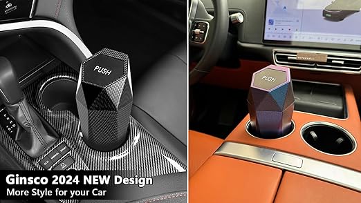 Ginsco Car Trash Can with Lid, Cup Holder Garbage Can for Car, Garbage Bin Cars Accessories for Interior, Leakproof Small Trash Bin, Mini Trash Can for Cars, Home, Bedroom, Office(Black)