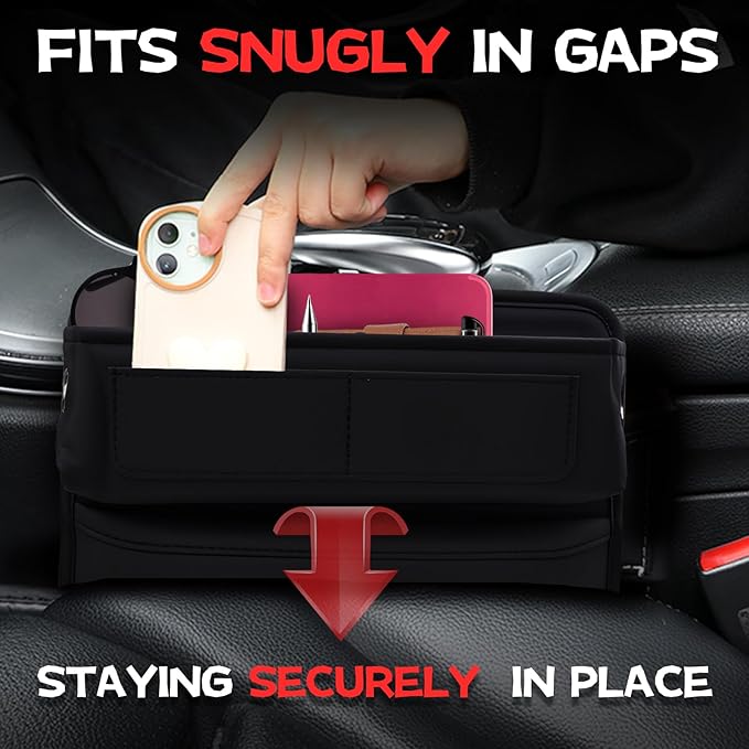 Heran Premium Leather Car Seat Gap Filler Organizer,Universal Fit for Cars, Trucks, and SUVs,Front Seat Organizer with Card Slots, Black, 2 Pack (2)