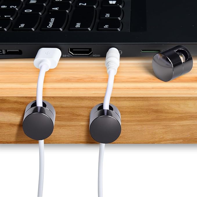 SmallCat 5 Sets Charger Holders for Cords, Black Adjustable Cable Anchor Holders, Adhesive Metal Cord Clips, Cable Management Wire Organizers for Desk, Office, Nightstand