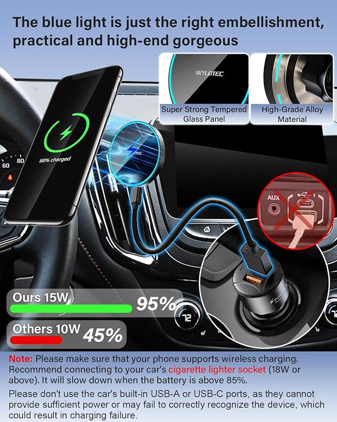 SKYLOTEC Phone Mount for Toyota RAV4 2013-2018 Accessories Car Magnetic Phone Holder Compatible with MagSafe, Strong Magnets Fast Wireless Charger Cell Phone Base