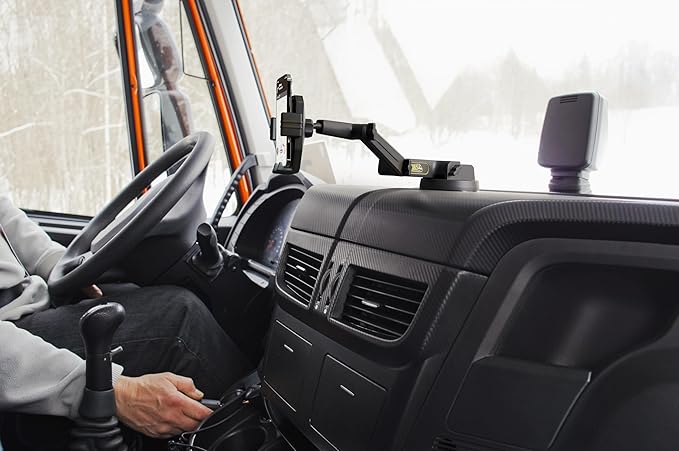 Cell Phone Mount for Truck Phone Holder for Truck Drivers - Heavy Duty Suction Cup + Dashboard Pad, iPhone Holder for Dashboard Window 16.9 inch Long, for iPhone & Samsung, Big Rig Trucker, Gray