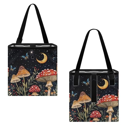 Butterfly Mushroom Car Trash Can Leak Proof Auto Trash Bag Hanging Vehicle Garbage Can Starry Night Moon Multipurpose Storage Container for Back Seat Car Accessories