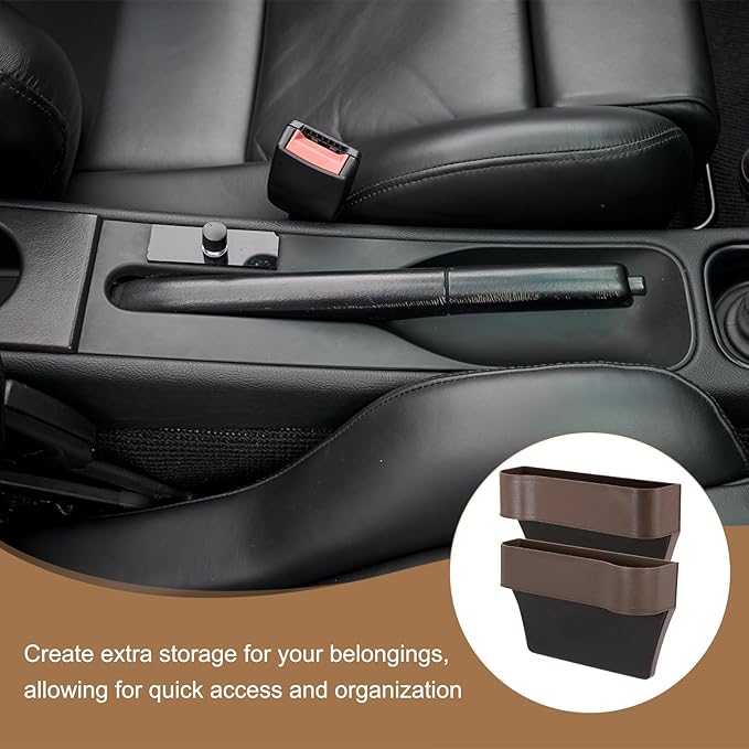 HARFINGTON Car Seat Gap Filler Organizer 10.2 x 6.5 x 2.4 Inch ABS Universal Car Organizer Storage Box Between Seat and Console (Right) with Cup Holders for Phone Sunglasses Keys, Brown