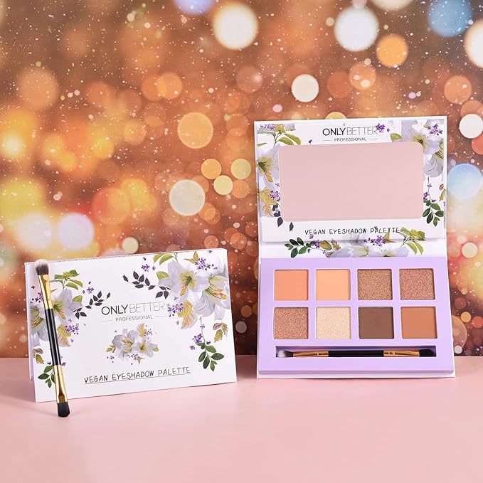 Matte Nude Eyeshadow Palette, 8 Shades High Pigmented Organic Long Lasting Vegan Palette with Brush