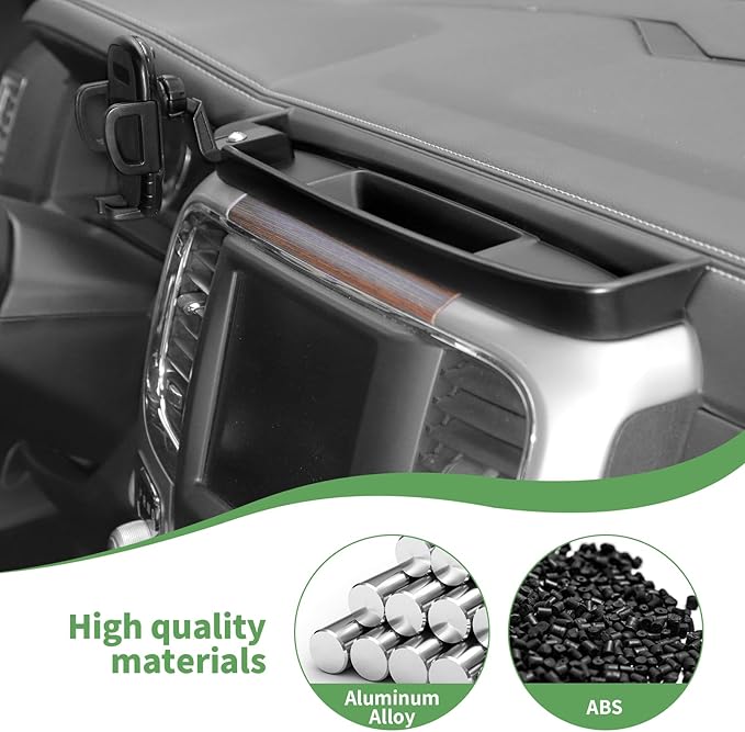 JeCar Dash Phone Holder Dashboard Cellphone Clamp Upgrade Aluminum Alloy Ball Mount with Storage Tray Interior Accessories Compatible with RAM Truck 2012-2017