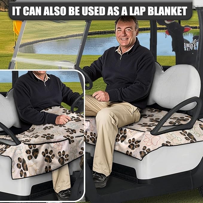 Universal Golf Cart Seat Cover with 4 Pockets Soft Golf Cart Seat Towel Blanket Fits 2-Seat Golf Carts