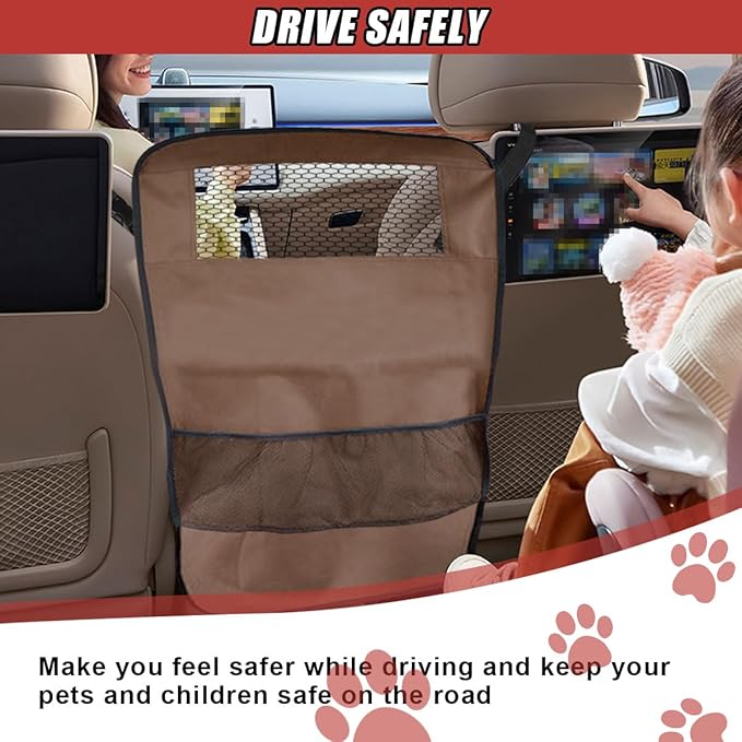 Dog Car Net Barrier Between Seats - Pet Barrier Vehicle Travel Dog Fence with Mesh Window for Safe Driving - Vehicle Divider Car Backseat Barrier Storage Bag for SUVs and Trucks (Brown)
