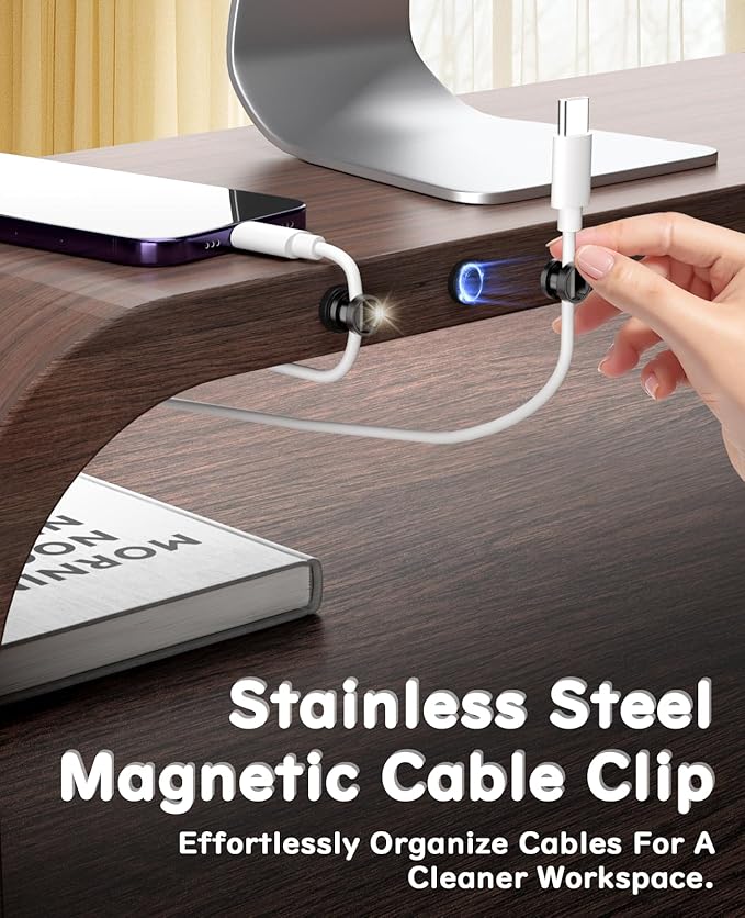 Maveek Magnetic Cable Holders, Metal Black Wire Management Magnet Clips Cable Anchor for Desk Nightstand Car Office USB Charge Cords (4 Pack, Metallic Black)
