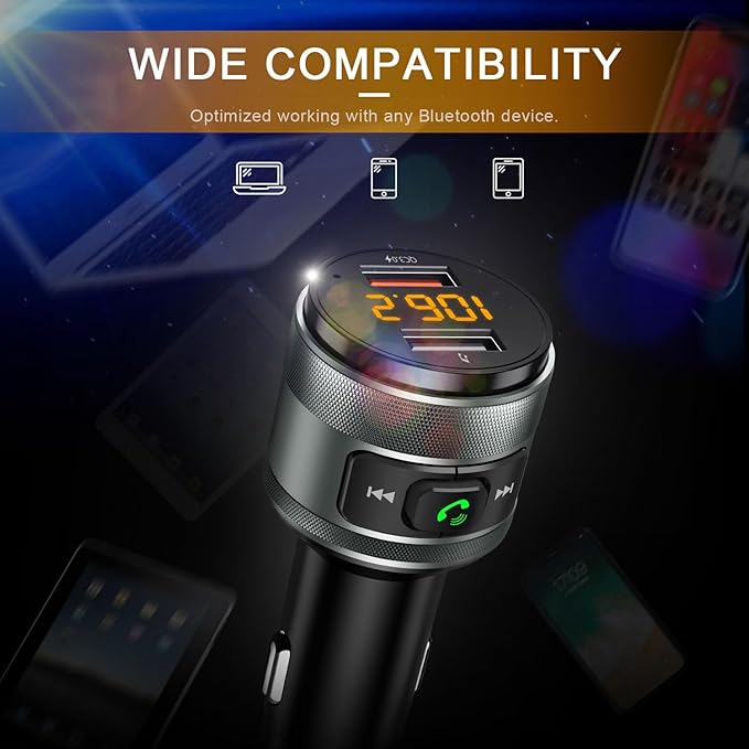 IMDEN Bluetooth 5.4 FM Transmitter for Car, MP3 Music Player Wireless Radio Adapter Kit with QC 3.0 Fast Charger, Hands-Free Calling, Supports USB Drive for 12V/24V Vehicles