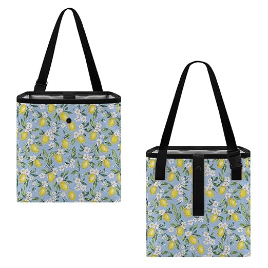 Lemon Floral Car Trash Can Cute Leakproof Car Garbage Bag Hanging Trash Bin Automotive Garbage Cans for Back/Front Seat/Console Car Accessories(Blue)