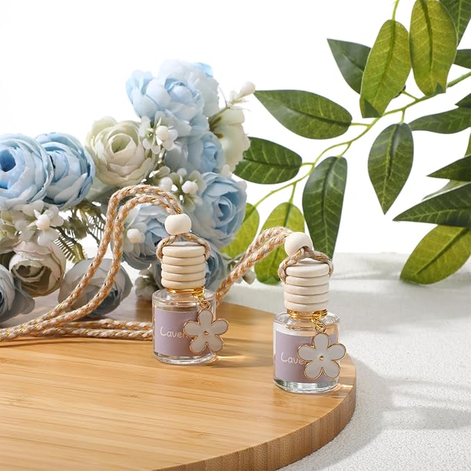 Siifert 2 Sets Hanging Car Air Freshener and Essential Oil Diffuser, Car Air Freshener Daisy Essential Oil Diffuser Long Lasting Automobile Aromatherapy(White,Lavender)