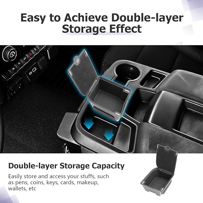 LUWU Center Console Coins Box Compatible with 2019-2026 Chevy Silverado/GMC Sierra 1500 & 2020-2025 2026 Chevrolet Silverado/Sierra 2500HD 3500HD Accessories (Split-Bench Folding Seat)