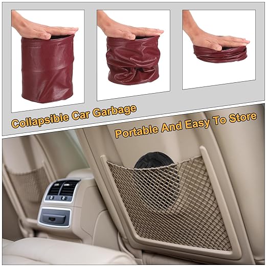 HARFINGTON 3 Packs Car Trash Can 0.9 Gallon Foldable Leak-Proof Garbage Organizer Portable Hanging Waterproof Truck Trash Bins for Van Automotive Vehicle Front Seat, Red