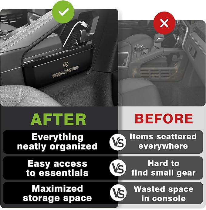 Muslogy Center Console Organizer Compatible with 2024 2025 2026 Toyota Tacoma & 2025 2026 4Runner Accessories Middle Console Hanging Storage Box Passenger Side Phone Pocket with Anti-Slip Mat(B Style)
