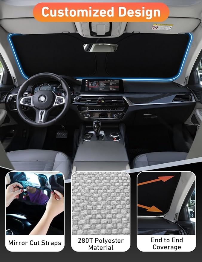 EcoNour Windshield Sunshade for Kia Forte 2019-2023 2024 2025, Sun Visor for Front Windshield & Window Sun Shade Cover, UV Heat Blocker & Protector, Car Accessories