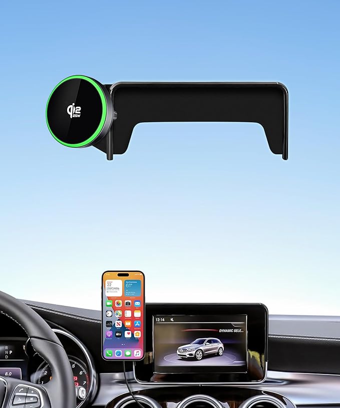 Qi2.2 Max 25W Fast Wireless Car Charger Phone Holder for 2016-2019 Mercedes Benz GLC-Class / 2015-2018 C-Class 7-Inch Screen, Magnetic Phone Mount Compatible with MagSafe