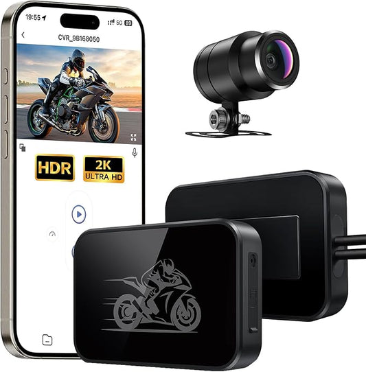 Motorcycle Dash Cam, 2K Ultra HD Front Dash Camera for Motorcycle, IP67 Waterproof, Loop Recording 24H Parking Monitor Wide Angle Night Vision with App Control, Max Support 128 GB